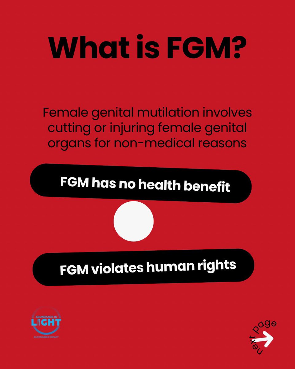 abundance_light's tweet photo. FGM harms girls. No health benefit exists. Only pain and trauma. 🚨

• 230 million+ survivors worldwide
• Most affected before age 15
Source: WHO, 2024

Abundance in Light stands for zero tolerance. Speak up. Educate. Protect girls. ✊🏾 https://t.co/Ih6Yo9sFBB