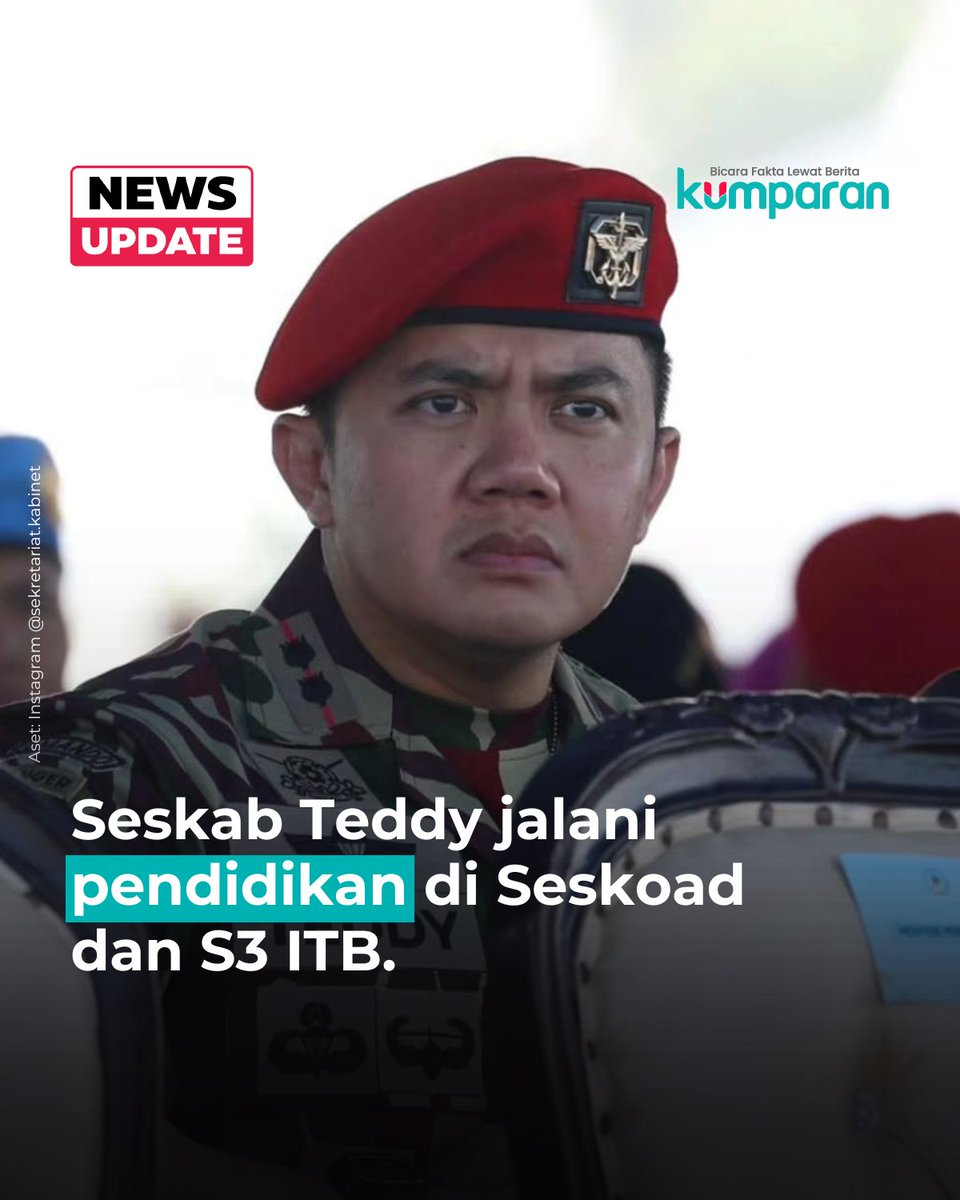 kumparan's tweet image. Sekretaris Kabinet (Seskab) Letkol Inf Teddy Indra Wijaya tengah mengikuti Pendidikan Reguler Sekolah Staf dan Komando Angkatan Darat (Dikreg LXVII Seskoad). Selain itu, Teddy juga sedang menempuh studi S3 di Institut Teknologi Bandung (ITB).

“Iya,” kata Seskab Teddy, Jumat