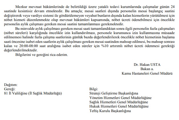 GECE ÇALIŞIYORUZ AMA KARŞILIĞI YOK!
👉Sağlık Bakanlığı’nın yayımladığı yazıya göre;
Gece çalışması ve artırımlı nöbet ücreti alabilmek için önce aylık mesainin dolması, sonra fazla mesai oluşması gerekiyor.
👉Yetmiyor, oluşan fazla mesai için de önce izin verilmesi isteniyor.