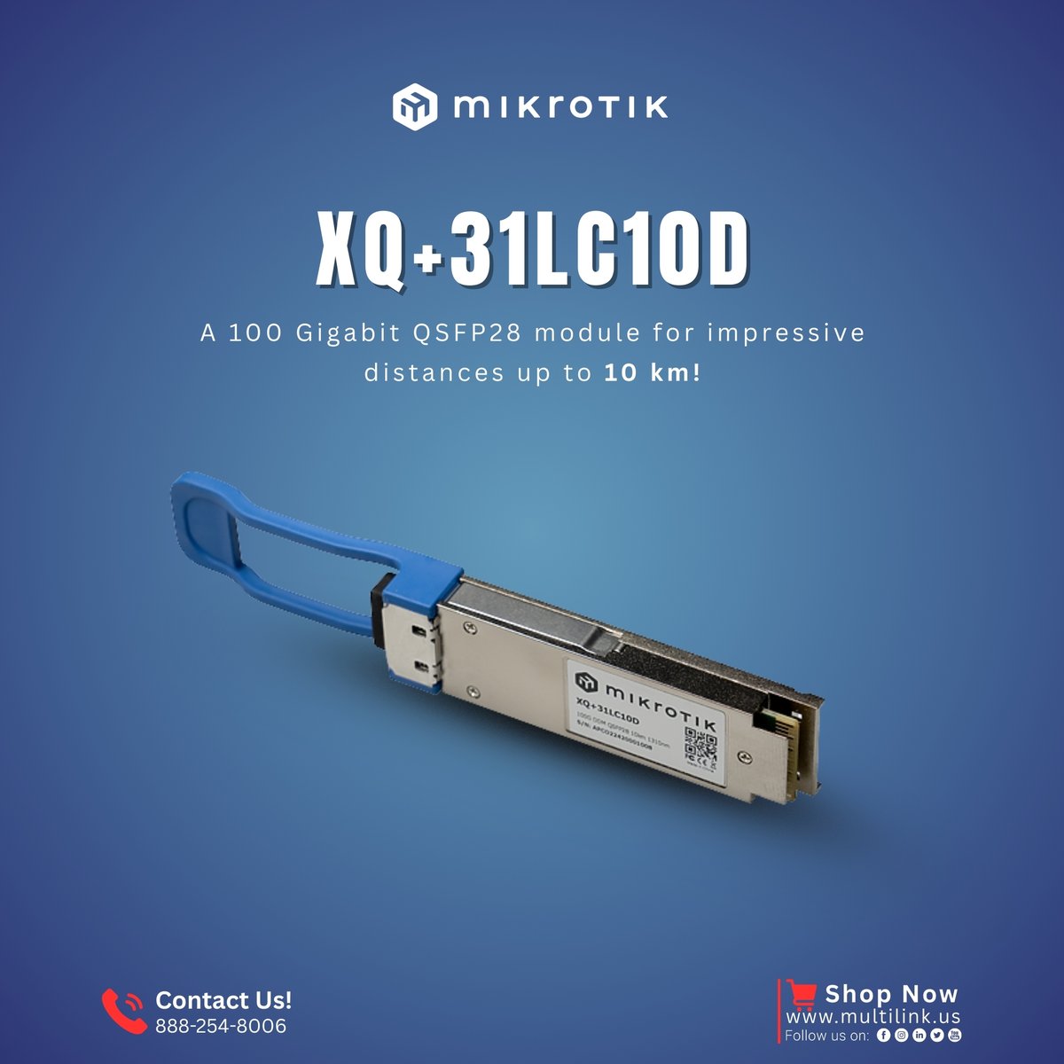 MultilinkUSA's tweet photo. 𝐌𝐢𝐤𝐫𝐨𝐭𝐢𝐤 𝐗𝐐+𝟑𝟏𝐋𝐂𝟏𝟎𝐃 
------------------------------------- 
A 100 Gigabit QSFP28 module for impressive distances up to 10 km!  
📦 Order Now 👉https://t.co/GtfHxsgaBH
Visit Store: 👉https://t.co/0F1VwcnH7f https://t.co/yKCKts8gDV