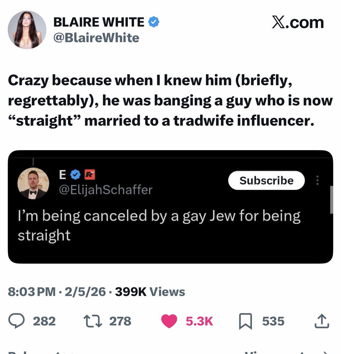 AGHamilton29's tweet photo. Funny to see people pretending like the Schafer allegations are surprising. The guy got fired from The Blaze for awful behavior then made his entire brand about promoting hate while pretending to be committed to his faith. 

His behavior has been public for a long time. It’s something a lot of people knew. Examples from the past below. 

The alt-right grifter crowd only invokes religion as cover for their hate. They don’t actually have any standards for each other because they are all awful people with closets full of skeletons. 

That’s why they rant about Epstein while promoting credibly accused human traffickers and people who take advantage of minors. It’s not one of them, but almost all of them. Including, by the way, a certain Florida gubernatorial candidate/con artist.