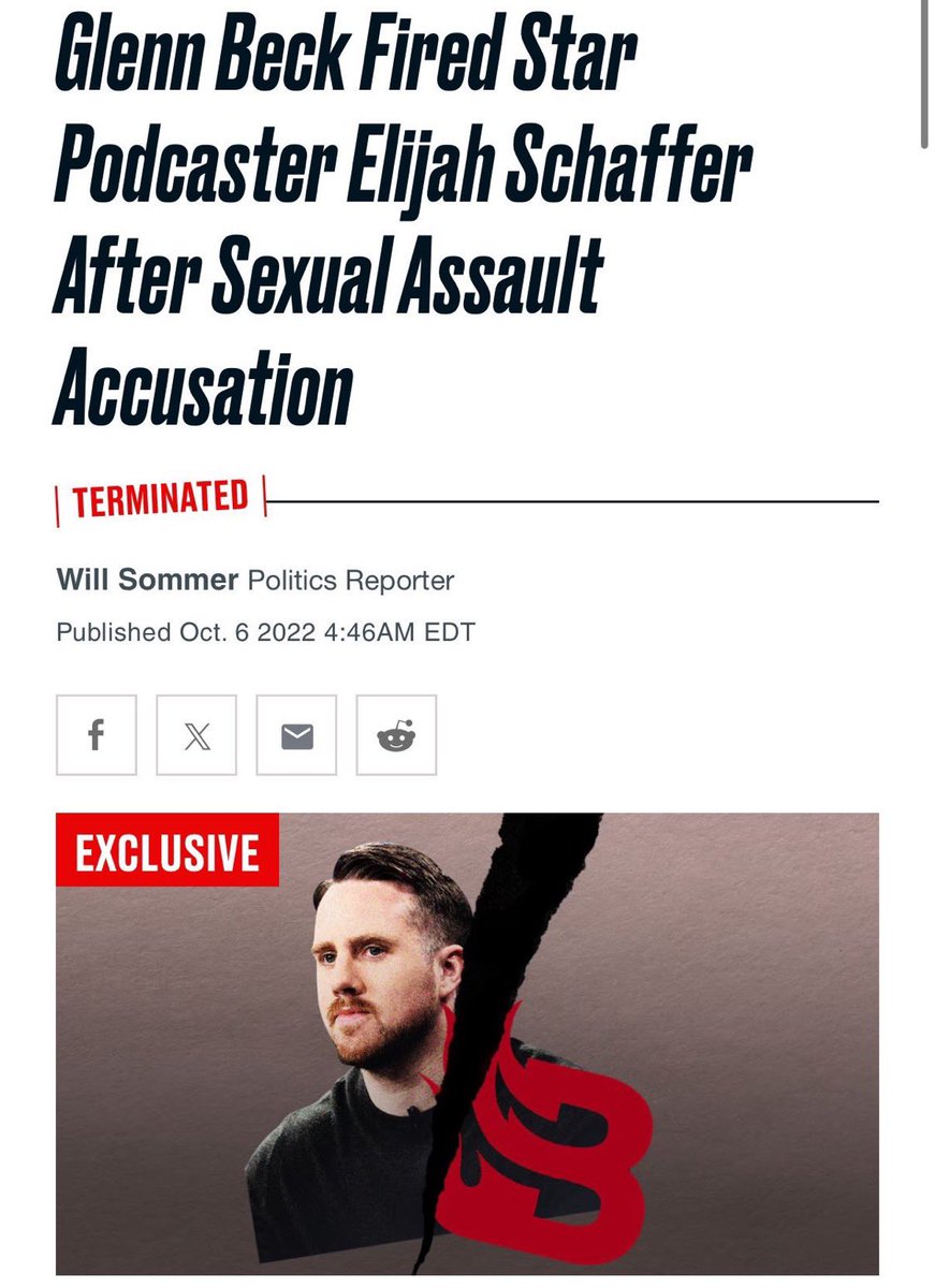 AGHamilton29's tweet photo. Funny to see people pretending like the Schafer allegations are surprising. The guy got fired from The Blaze for awful behavior then made his entire brand about promoting hate while pretending to be committed to his faith. 

His behavior has been public for a long time. It’s something a lot of people knew. Examples from the past below. 

The alt-right grifter crowd only invokes religion as cover for their hate. They don’t actually have any standards for each other because they are all awful people with closets full of skeletons. 

That’s why they rant about Epstein while promoting credibly accused human traffickers and people who take advantage of minors. It’s not one of them, but almost all of them. Including, by the way, a certain Florida gubernatorial candidate/con artist.