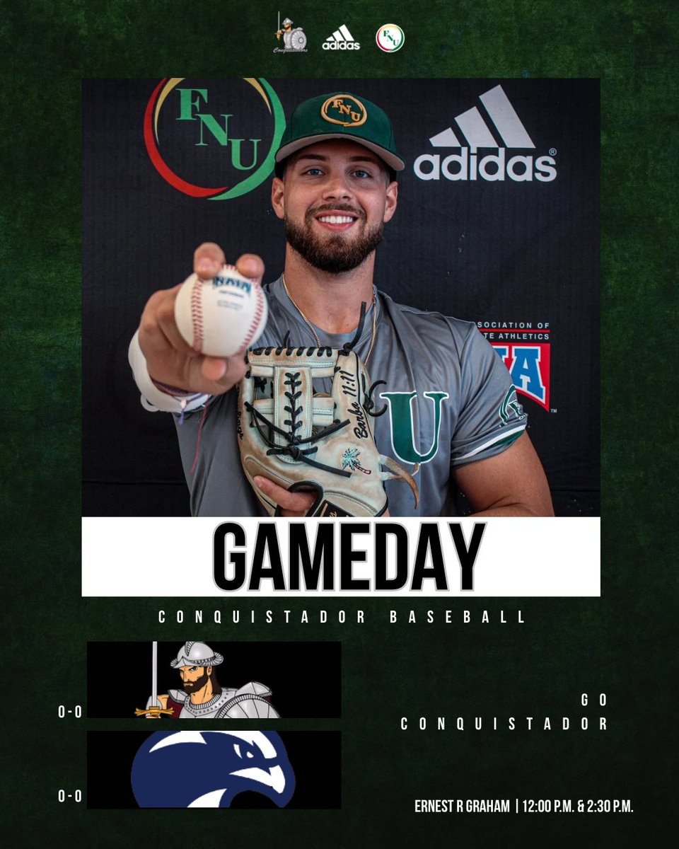 FNUAthletics's tweet photo. Baseball opens the 2026 season with a pair of games against Baptist University of Florida!!

⏰: 12:00 p.m. &amp; 2:30 p.m.
📍: 455 W 66th St, Hialeah, FL 33012

#GoConquistadors // #TheRightWayToPlay https://t.co/L79cbPh1lD