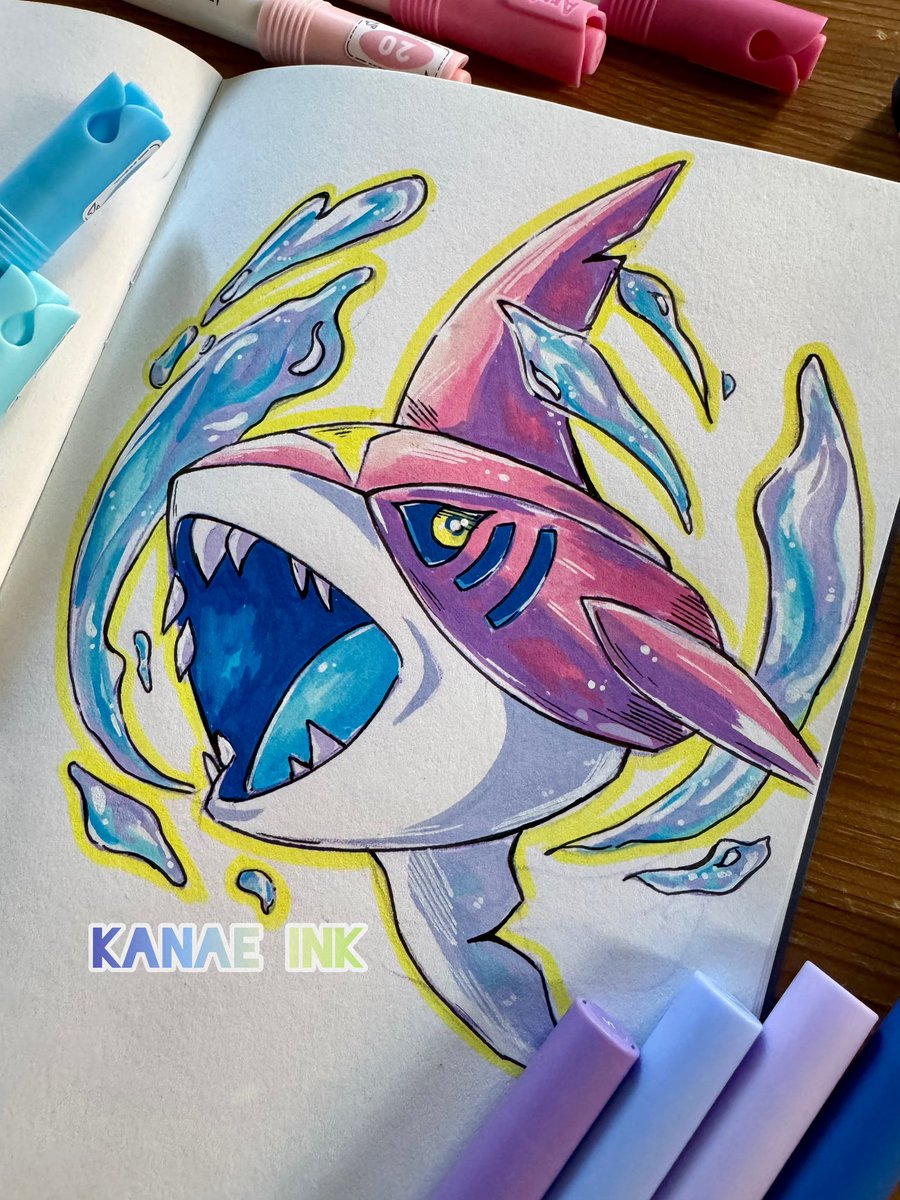 kanaeInk's tweet photo. PINK 💖 #Sharpedo the ballistic shark 🚀🚀drawing in Acrylic markers ! 🦈 

Tough exterior, soft center* (the description of his favourite snack, #Magikarp!) 🐟🤣 https://t.co/sRHKa0xw8k