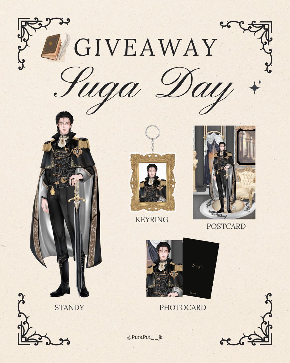 ✩ Pls rt ✩  

👑GIVEAWAY SUGA DAY 👑

✩ 7 SET ONLY   
✩ Dɑte : 14  March 2026  
✩ Time : 20.00  
✩ Shipping : 50฿    

✩ ฟอร์มแท็กเรียก ✩
forms.gle/fx5ontgKbzx1Wm…

#HAPPYSUGADAY #HappyBirthdaySUGA #SUGA