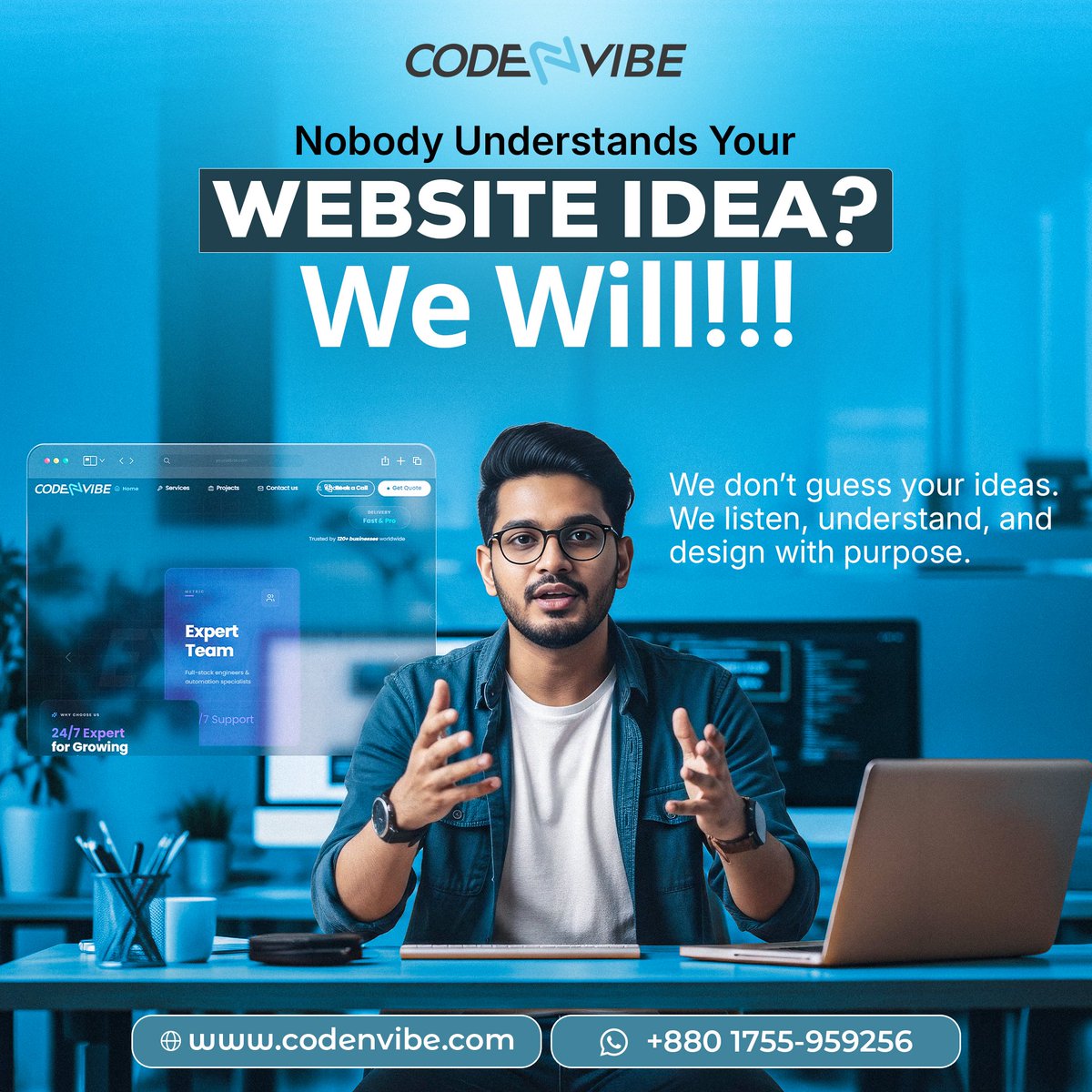 CodenVibe's tweet photo. Have an idea but not sure how to build it right?

We don’t guess.
We understand — then design with purpose.
Let’s turn your idea into something real.

#CodenVibe #WebDevelopment #BusinessAutomation #CustomSoftware
#StartupSupport #BuildInPublic #TechForBusiness https://t.co/9jeCxpEJvD