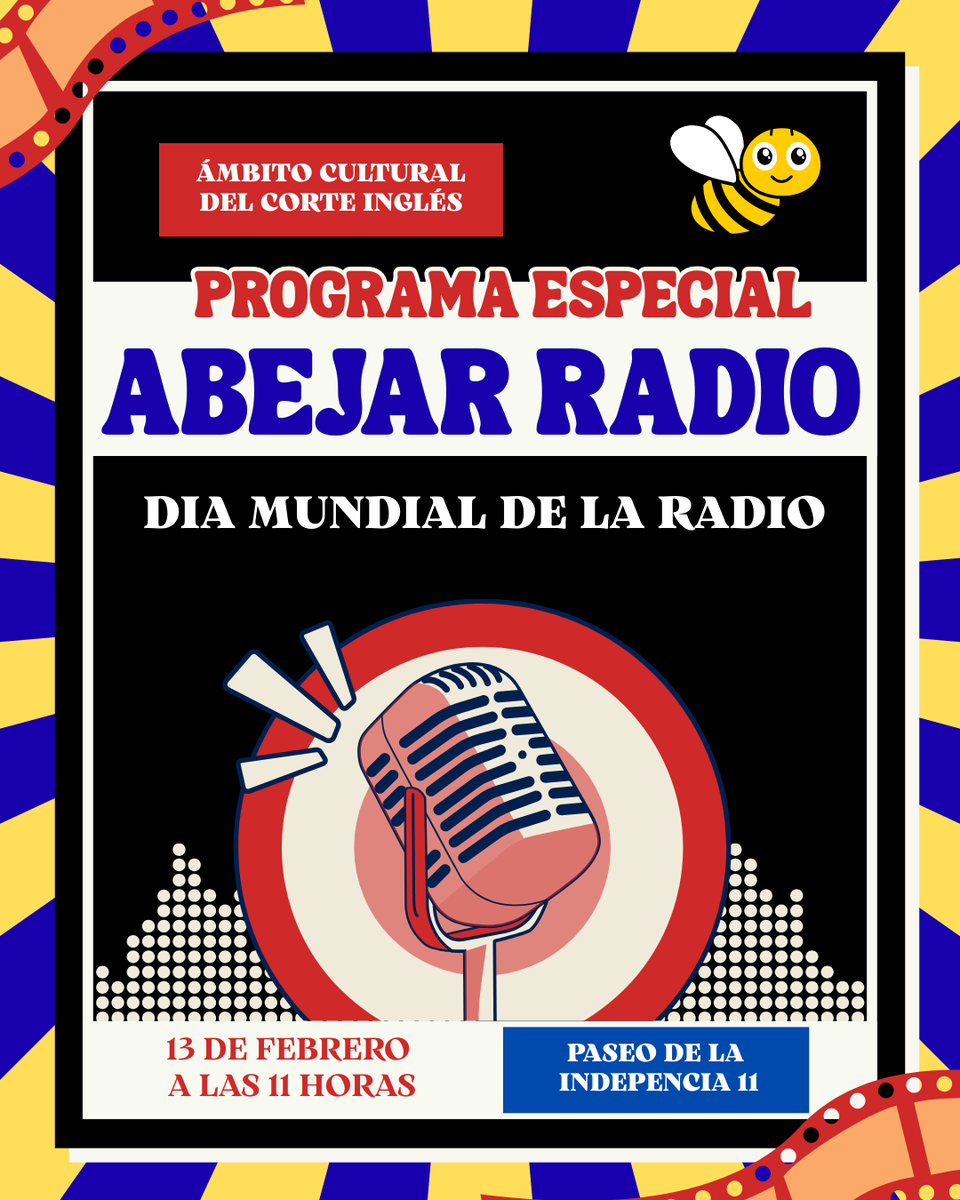 AbejarRadio's tweet photo. La semana que viene Programa Especial de Abejar Radio en el Ámbito Cultural del Corte Inglés con motivo del Día Mundial de la Radio 🎙💛🖤💥 https://t.co/oieJNBOjuT