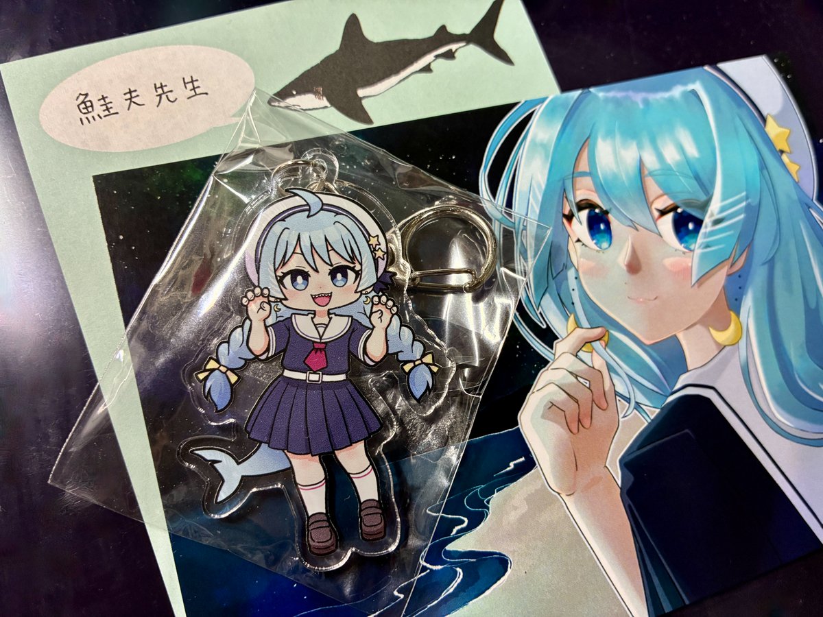 鮭夫先生（ @shakekoujou ）に描いていただいたさめのよるイラストアク