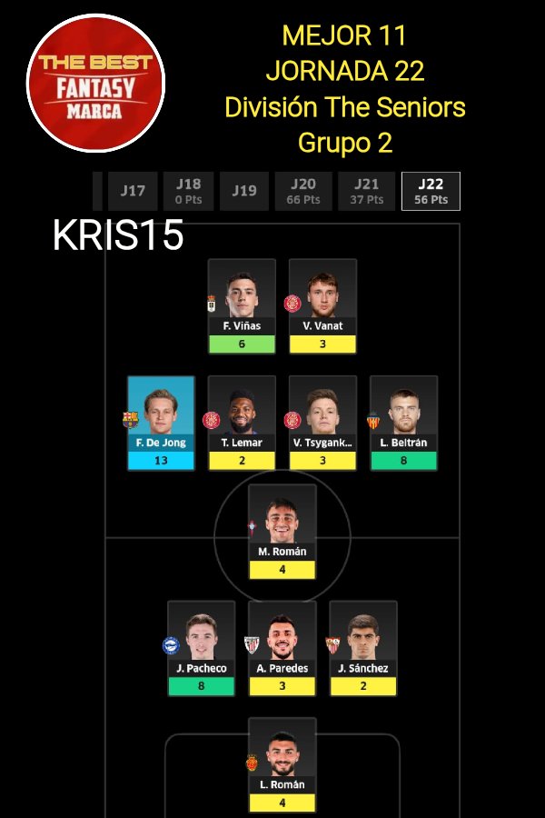 ⭐ #MEJOR11 ⚽
🔰#DIVISION #THESENIORS 2️⃣
🔴 #TEMPORADA 2️⃣5️⃣//2️⃣6️⃣
⚫ #TORNEO de #CLAUSURA ⚽ 
🟡 De nuestra manager ganadora
de la #JORNADA 2️⃣2️⃣ de #LaLiga ⚽
<a href="/Kris15CK/">Kris15</a>