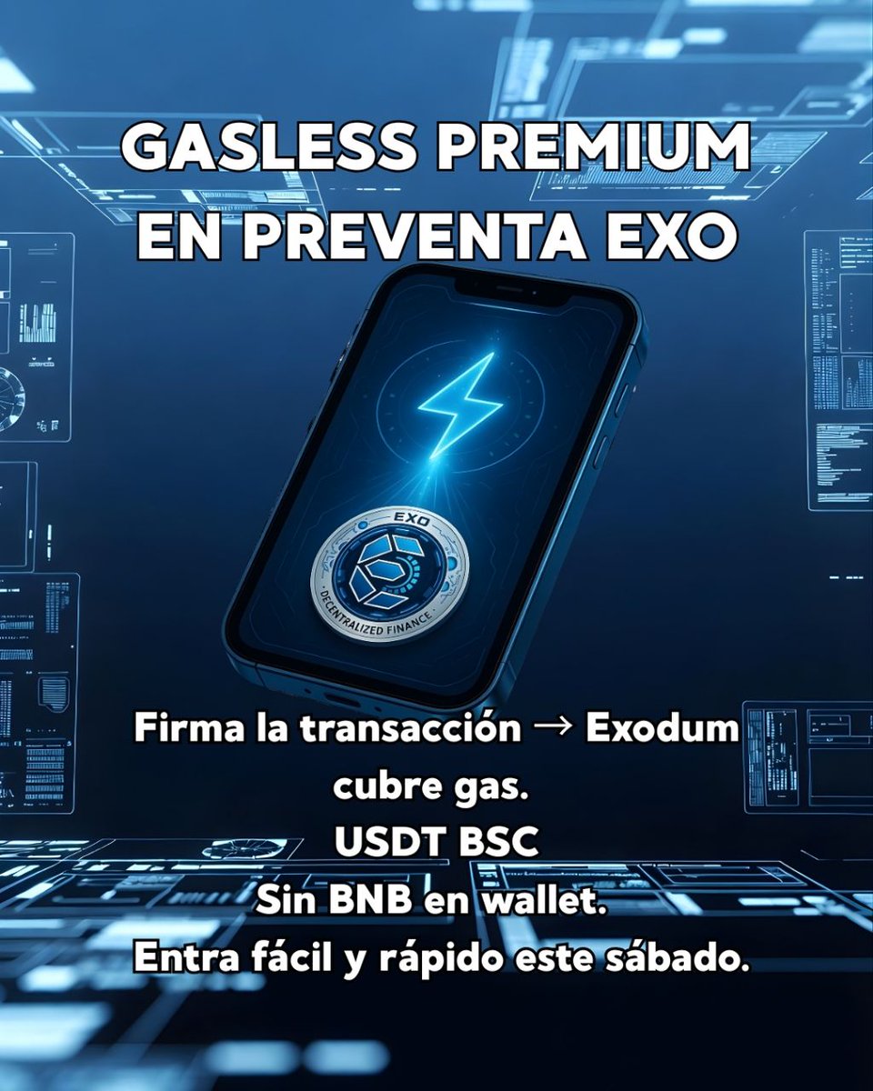 exodumecosystem's tweet photo. ⚡️ Compra EXO sin pagar gas
Firma la transacción y Exodum cubre el gas

💳 Compra con USDT en BSC
🚫 No necesitas BNB en tu wallet

Rápido, simple y sin fricción este sábado.

👉 Entra a la comunidad:
🔗 https://t.co/4FRh3c8QFX

#Exodum #Gasless #Crypto #DeFi #EXO https://t.co/oJRJ6Wru39