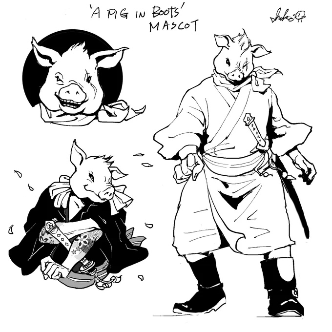 Samurai pig struts.
A mascot character for pork broth ramen. 