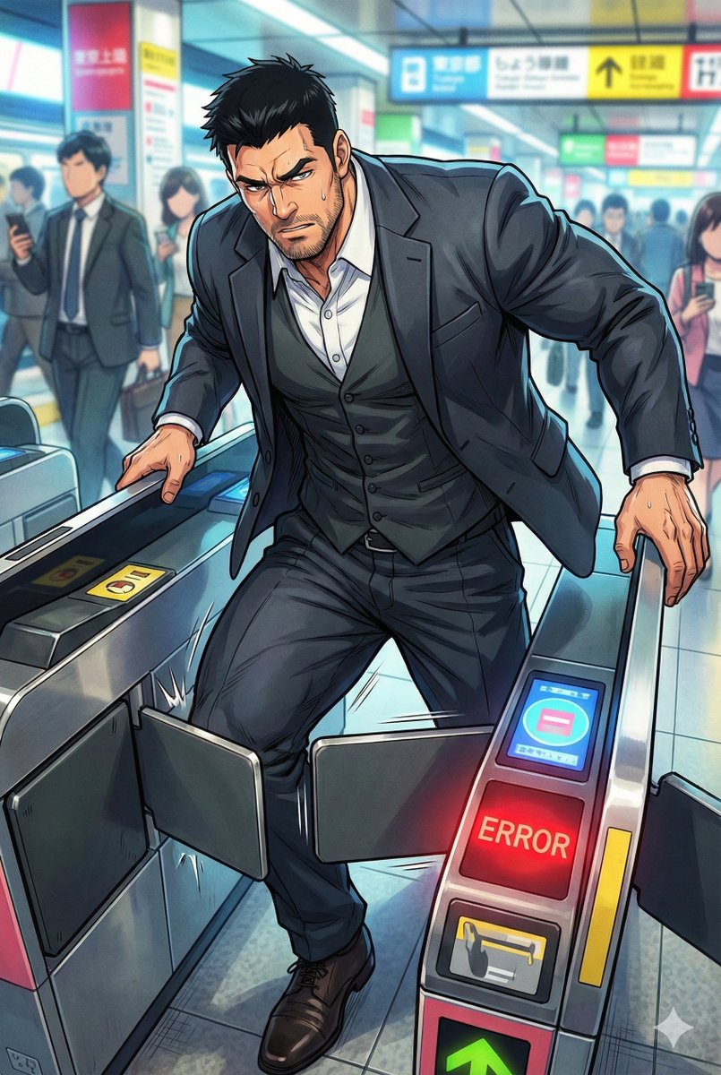 Awkward moments for hunks in suits... how many of these have you collected?🥺💼
這四個場景哪一個是你絕對不想遇到的惡夢？咖啡炸彈、玻璃牆壁咚、樓梯仆街，還是被捷運閘門拒絕？

#AIart #SuitDaddy