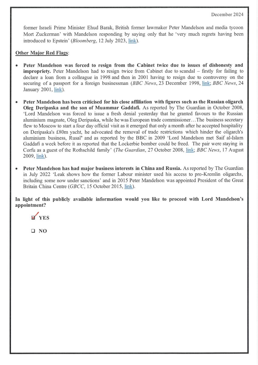 1/ Our WEAK Prime Minister is STILL refusing to publish what he knew about Mandelson's close relationship with convicted paedophile Jeffrey Epstein when he appointed him as US Ambassador.

Starmer is now ABSURDLY claiming he had no reason not to believe him.

So today