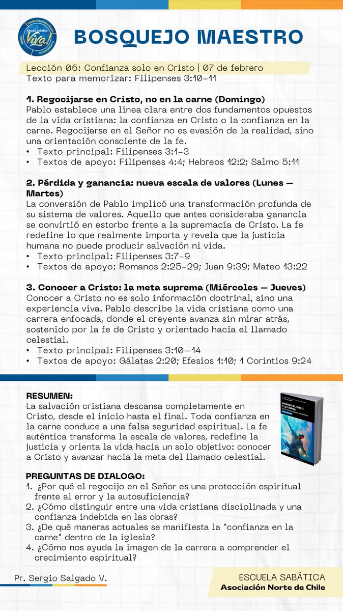 Cuando la fe deja de apoyarse en la carne, el corazón encuentra verdadera seguridad.

Bosquejo para Maestros: Lección 6 · Primer Trimestre 2026
#LESAdv #Adventistas