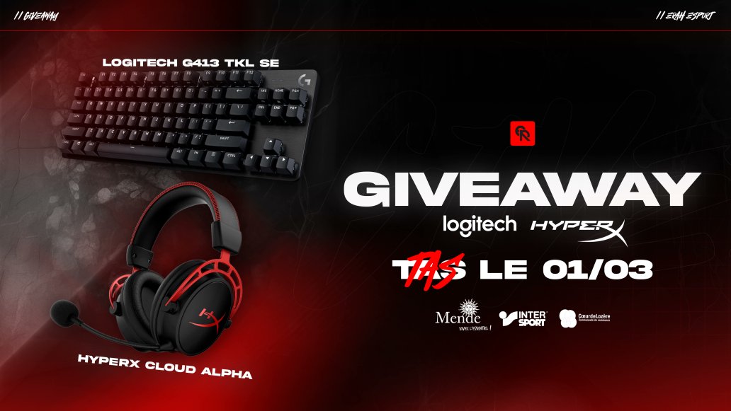 🎁 ERAH T’OFFRE TON NOUVEAU SETUP

À gagner :
⌨️ Logitech G413 TKL SE
🎧 HyperX Cloud Alpha

Pour participer, c’est simple :

1️⃣ Follow <a href="/ErahEsport/">Erah</a> 
2️⃣ Like ce post
3️⃣ RT ce post
4️⃣ Tag un ami en commentaire

📅 Tirage au sort le 01/03

Bonne chance à tous 🍀

#STRONGERAH