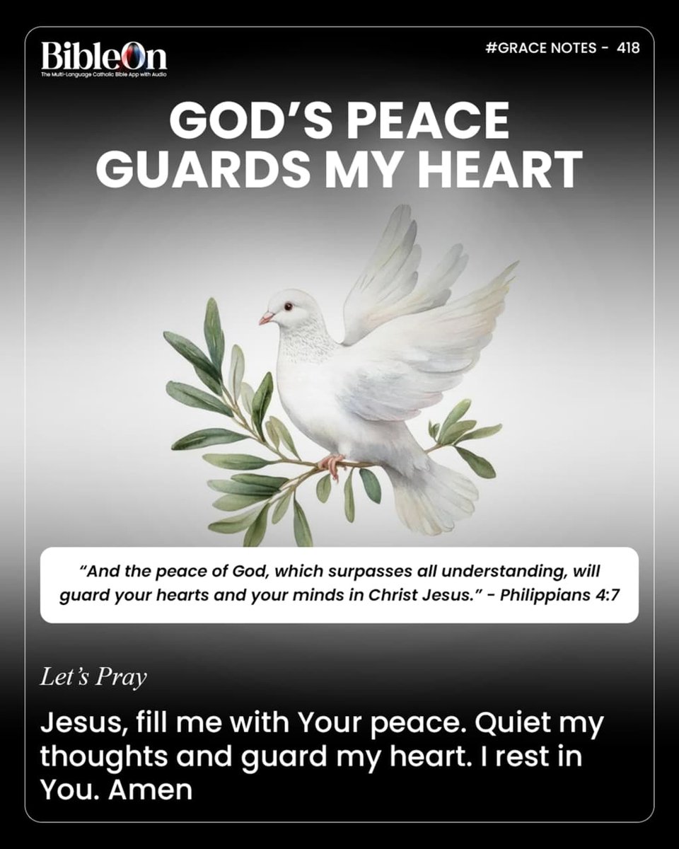 bibleon_app's tweet image. God’s peace stands guard over your heart. Philippians 4:7

#GraceNotes #CatholicFaith #JesusChrist #Jesus #Catholiclife #CatholicMotivation #BibleOn