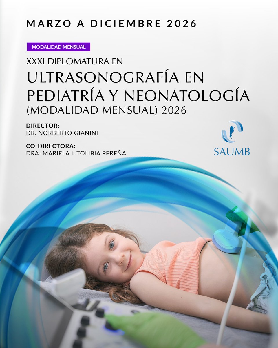👶🩺 XXXI Diplomatura de #Ultrasonografía en #Pediatría y #Neonatología
📅 Modalidad mensual · Ciclo 2026

📝 Inscripciones abiertas

🔗 Más info:
saumb.org.ar/curso/c/XXXI-D…

-----
#SAUMB a la vanguardia de la docencia en #ultrasonido