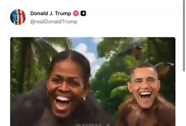 KiengeKki's tweet image. Vous pouvez tout donner à Donald #Trump, argent, ressources, minerais...
Si vous n’êtes pas dans la case de sa race, vous ne serez considéré que comme un singe.
La vidéo sur le couple Barack @BarackObama / Michelle Obama n’est qu’un symptôme : provocation, mépris et dogwhistles…