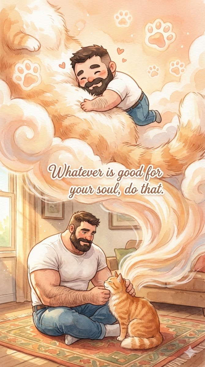 Whether it's the gym or cat cuddles, if it makes you smile, it’s worth it. 
Let this warmth start your weekend. ☀️🌈

#AIart #SelfCare #positivevibe