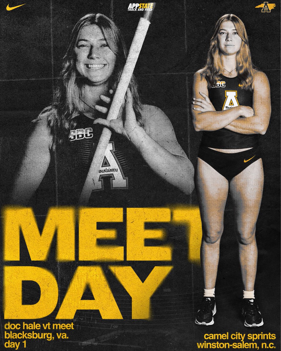 AppTF_XC's tweet photo. ‼️𝐃𝐨𝐮𝐛𝐥𝐞 𝐌𝐞𝐞𝐭 𝐃𝐚𝐲‼️

🟡Doc Hale VT Meet🟡
📍Blacksburg, Va. 
🏟Rector Field House
⌚️10:30 a.m.
⏱: https://t.co/Tk4CMUTxWM

⚫️Camel City Sprints⚫️
📍Winston-Salem, N.C. 
🏟JDL Fast Track
⌚️1 p.m.
⏱: https://t.co/9Dcnnht15X
📺: https://t.co/ItaQl1mrus

#GoApp https://t.co/CPROZd0nUc