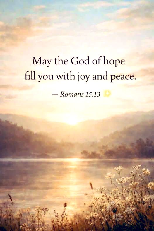Romans 15:13
Now the God of hope fill you with all joy and peace in believing, that ye may abound in hope, through the power of the Holy Ghost.