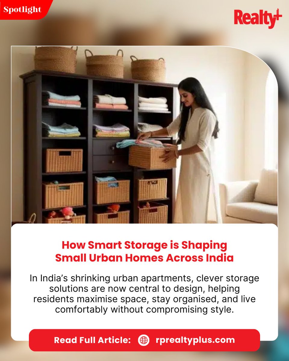 RPRealtyPlus's tweet image. As apartments shrink across Indian cities, thoughtful storage-led design is helping residents maximise space, stay organised &amp;amp; live comfortably without sacrificing style

Read more: rprealtyplus.com/news-views/how…

#SmallHomes #SmartStorage #UrbanLiving #InteriorDesign #SpaceSavingDesign