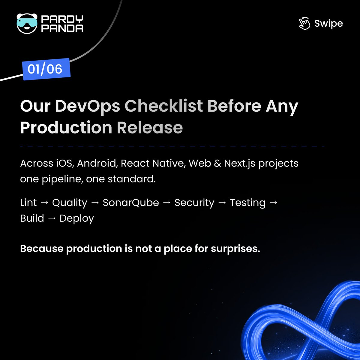 PardyPanda's tweet photo. 🚀 Shipping to production? Not without this. 
Before every release, we run through our DevOps Checklist from linting and security scans to automated testing and smooth deployments.  
Test harder. Deploy with confidence. 
#DevOps #TechChecklist #SoftwareDevelopment #CI_CD https://t.co/7lHUE16pJf