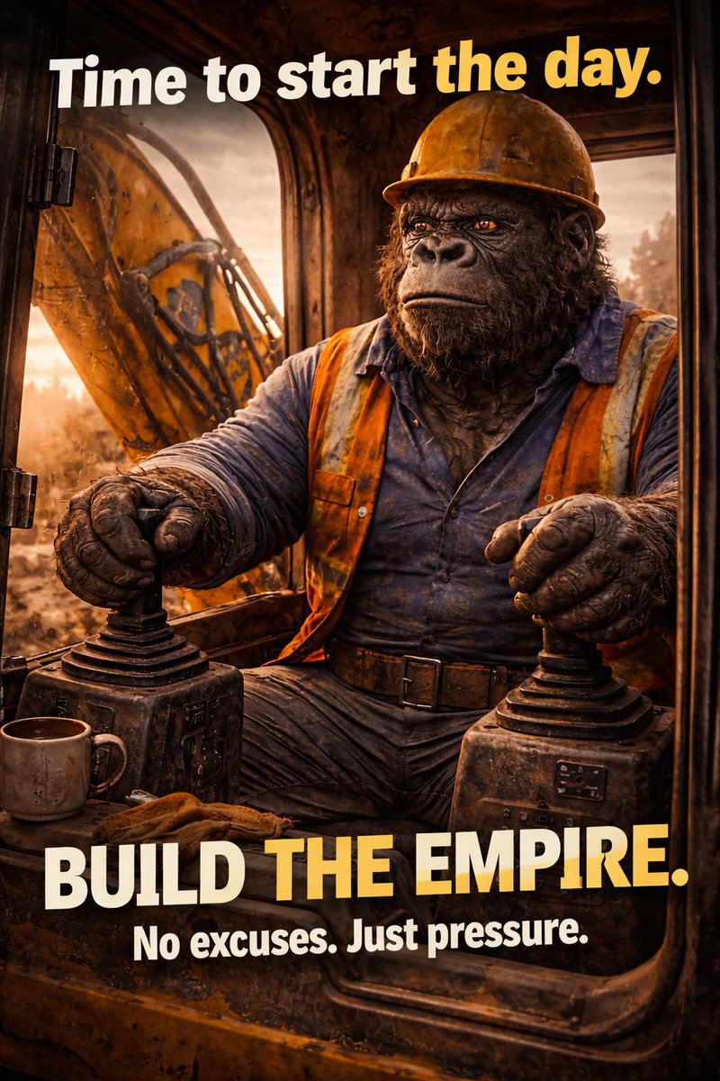 RagecoinJ's tweet photo. Time to start the day.
Build the empire.
While most people hit snooze,
we hit the job site.
Dirt on the boots.
Pressure on the shoulders.
Vision in the mind.
Empire isn’t built overnight —
it’s built early mornings.
BuildTheEmpire
#BlueCollarCrypto #HeavyEquipmentLife
#Meme https://t.co/zDqY02NWGH