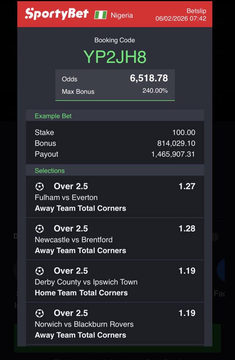 Saturday corner picks

Individual corner Over 2.5  games only.

YP2JH8

Drop your edit ✍️ : Flex!
Stake responsibly ⚠️ 

Best of luck 🤞🏽