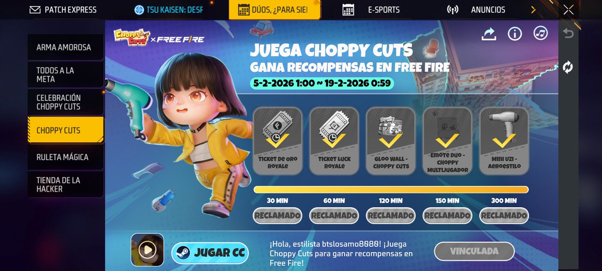 Tony_Current's tweet photo. Ya reclamaron las recompensas del evento de la colab Choppy Cuts con Free Fire 

#FreeFire #garena #freefirelatam https://t.co/VGCh2v7dfm