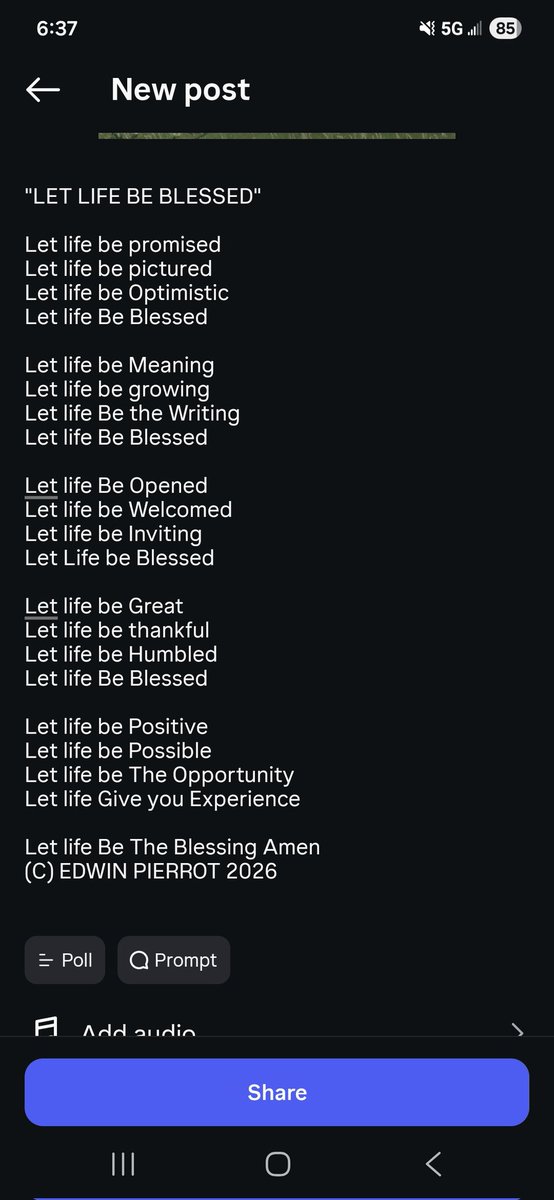 edwinpierrot13's tweet photo. "LET LIFE BE BLESSED"
#Poetry #Poem #Songwriting #CountryMusic #Inspiration #Motivation #FridayFeeling #GoodMorning #BritishColumbia #BeautifulBritishColumbia #Canada #FraserValley #Mission #ExploreBC #southernbc #discoverbc #CowboyPoetry #CowboyCountry https://t.co/nbfa8q5IG4