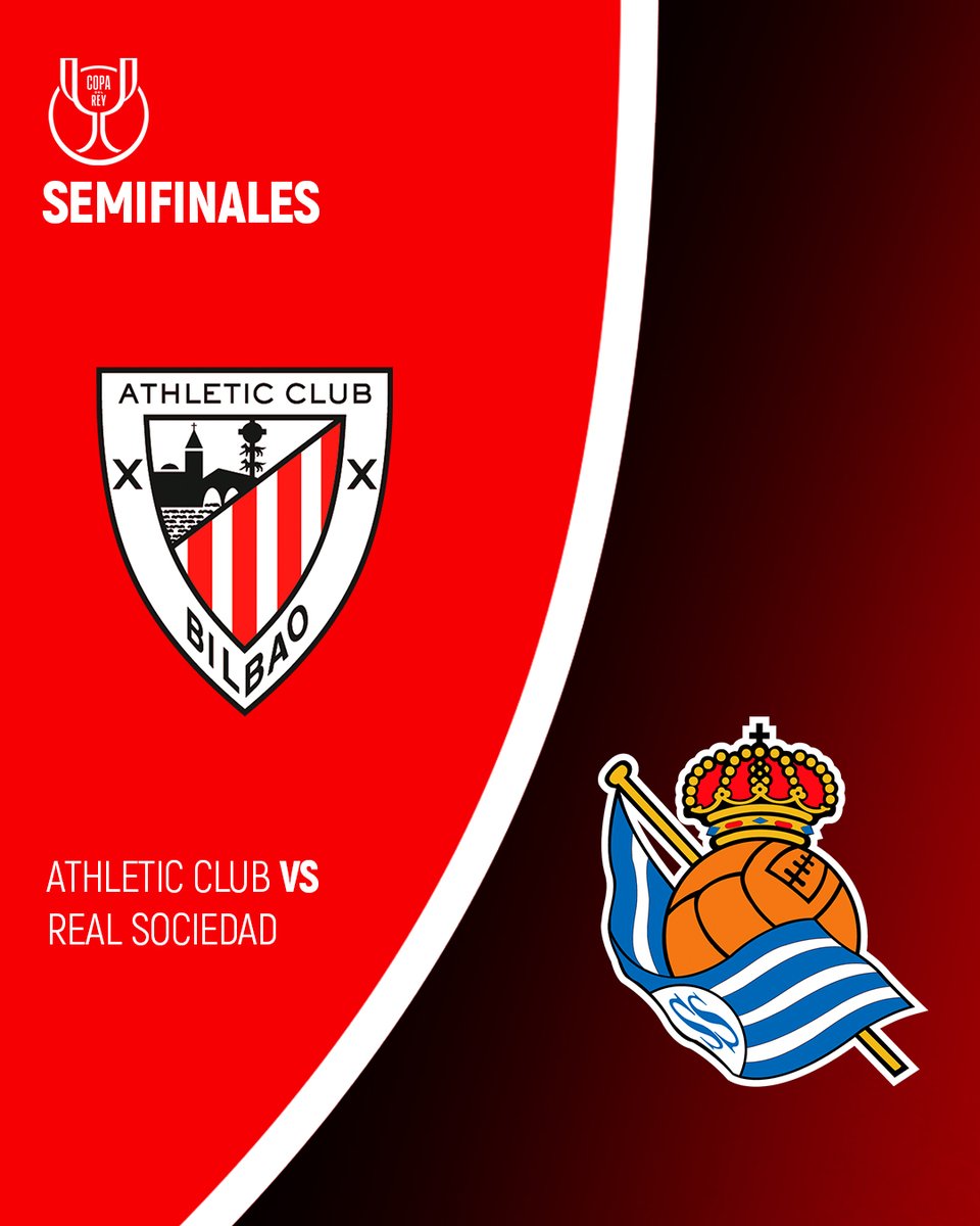 🏆 ¡Derbi en las semifinales de Copa!

🆚 <a href="/RealSociedad/">Real Sociedad Fútbol</a>  

📌 IDA 

🏟️ San Mamés
🗓️ 10-11-12 febrero

📌 VUELTA

🏟️ Anoeta
🗓️ 3-4-5 marzo

#AthleticRealSociedad #AthleticClub 🦁