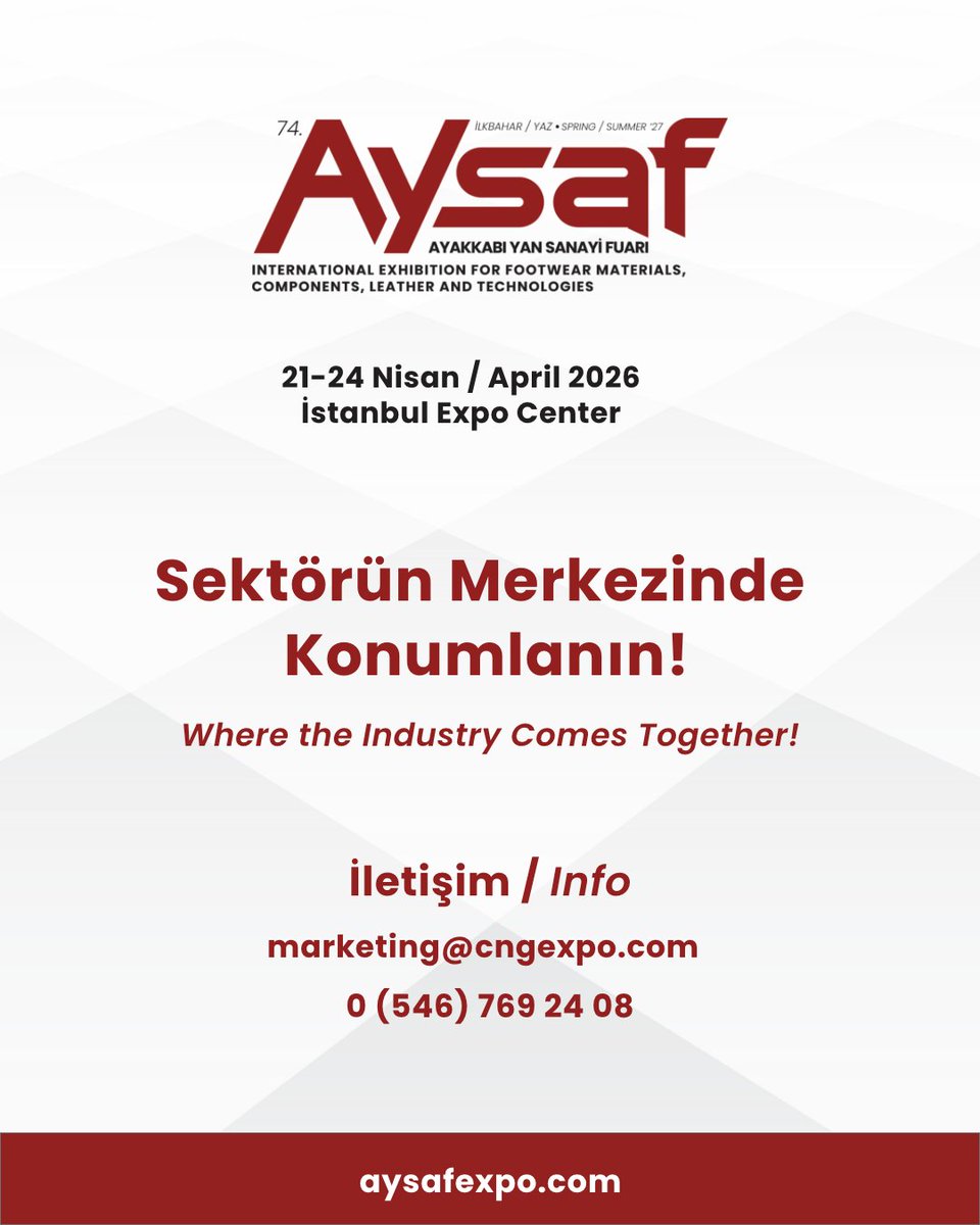 Tek-Or Insole, AYSAF 2026’da yerini alıyor!
Dünya genelinden profesyonellerin bir araya geldiği; ticaretin, inovasyonun ve bağlantıların güçlendiği AYSAF 2026’da yerinizi alın.