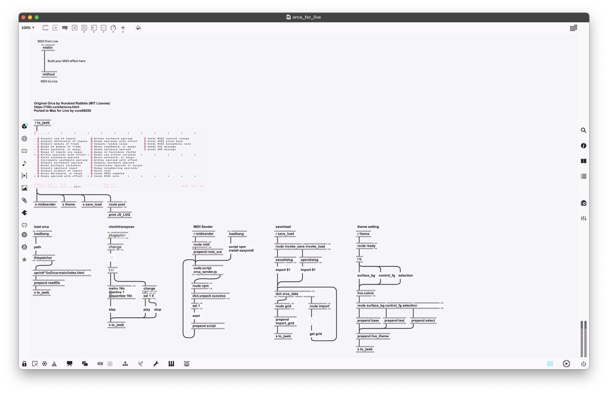 cure88200's tweet image. できた 
100r - ORCA for Liveが  
Hundredrabbits ORCA 
100r.co/site/orca.html 
#ableton #maxmsp #maxforlive #orcλ