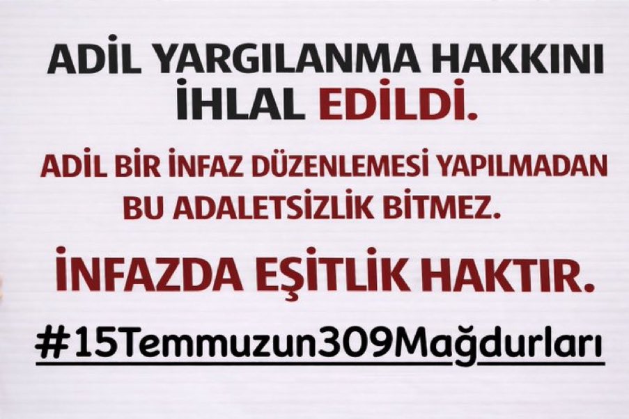15 Temmuz mahkemelerinin hukuksuz kararları, infaz kanununda ele alınmalı; askerî öğrenciler kursiyer teğmenler erler ve masum askerler için infazda eşitlik sağlanmalıdır.

#15Temmuzun309Mağdurları 
#EşitYasaEşitKapsam
<a href="/YildizFeti/">Feti Yıldız</a> 
<a href="/dbdevletbahceli/">Devlet Bahçeli</a>