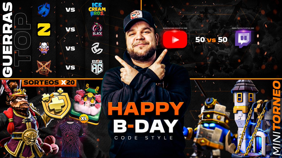 V I E R N E S ! 🥳

Hoy es mi cumpleaños y lo vamos a celebrar con 8 horas de directo! 🥵

✅ Las mejores Guerras del competitivo
✅ Más de 20 Sorteos para el chat
✅ Guerra Twitch 🆚 Youtube, 50 contra 50
✅ Minitorneo TH18 - 50$ en Premios

Es un Día especial y se celebra con