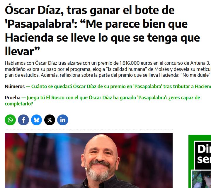 A Rosa Rodríguez le parece justo pagar a Hacienda tras ganar el bote de Pasapalabra, como a los 2 anteriores.

Mientras los medios y algunos se escandalizan por lo que pagan, los que ganan concursos por ser inteligentes y cultos lo tienen claro: ¡PAGAR IMPUESTOS ES JUSTO!