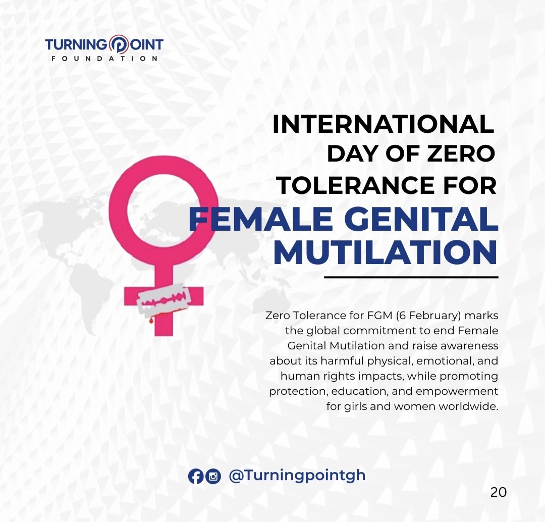 turning_pointgh's tweet photo. International Day of Zero Tolerance for Female Genital Mutilation | 6 Feb
Zero tolerance means no excuses.
FGM is violence, not culture. It violates rights and endangers lives.
#EndFGM. #Protectgirls https://t.co/qc8QaTLugW