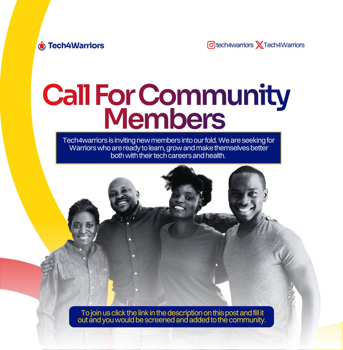 Call For Community Members 

Tech4Warriors is accepting members to our community especially warriors who are seeking growth in their tech, blockchain or health.
If you come across this form and you have or know any Sickle Cell Warrior and you feel they should be here pls share.❤️