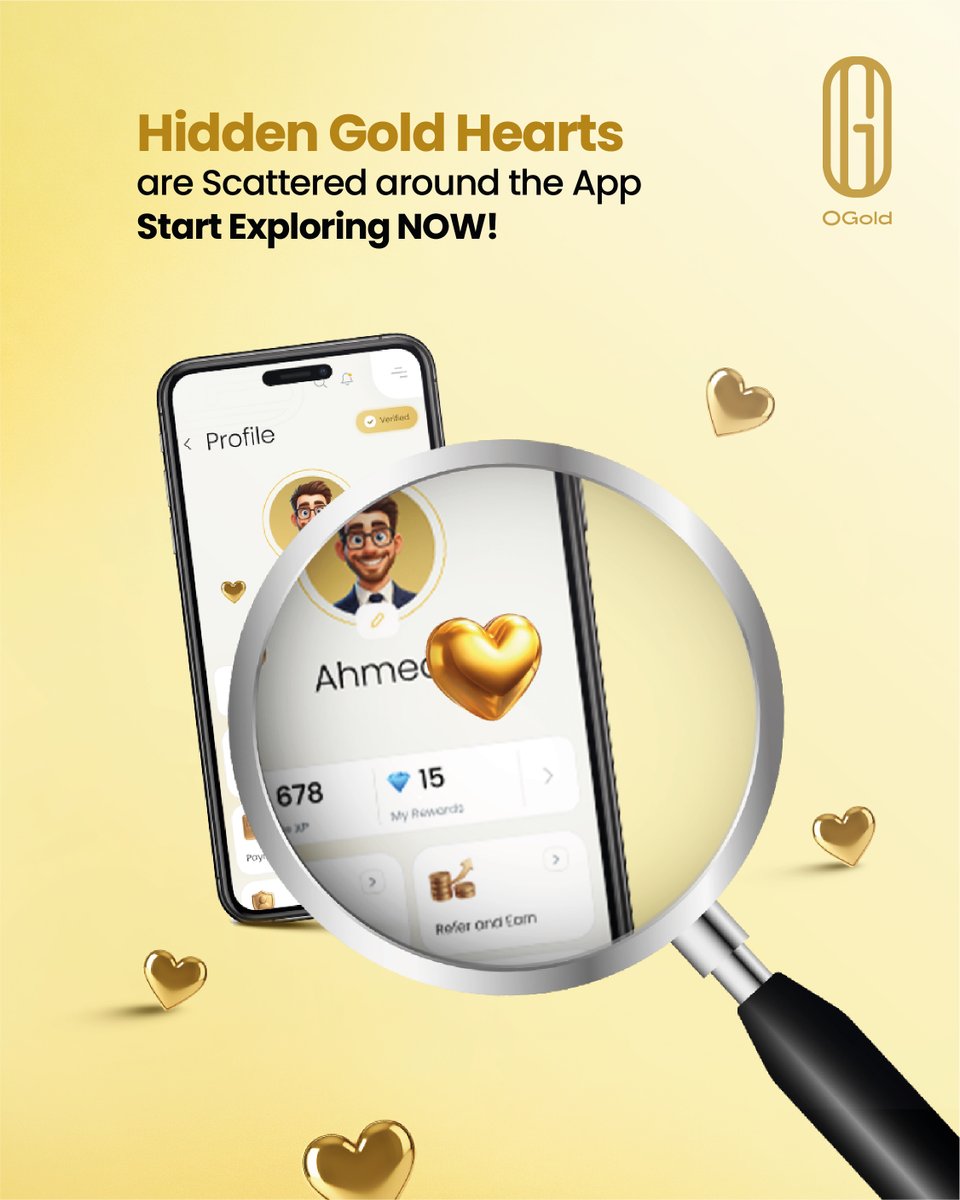 OgoldApp's tweet photo. Your guide to the Gold Hearts Hunt 🧭
From Wallet to Goals to Earnings,
gold could be hiding anywhere.

Explore more. Find more. Win more

#OGoldHeartsHunt #OGold #DiscoverOGold https://t.co/jdSed2XHmw