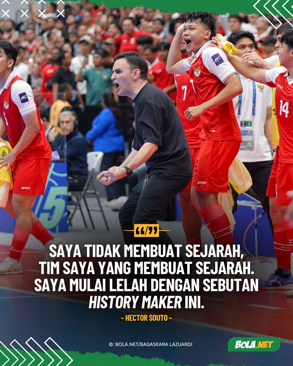Bolanet's tweet photo. Pelatih Timnas Futsal Indonesia, Hector Souto, merendah ketika mendapat pujian sebagai pencetak sejarah di pentas Piala Asia Futsal bagi Merah Putih.
𝗝𝗼𝗶𝗻 𝗪𝗔 𝗰𝗵𝗮𝗻𝗻𝗲𝗹 𝗸𝗶𝘁𝗮 𝘆𝘂𝗸 >> https://t.co/6yNg7Yg6FG
#souto #ACFutsal2026 #bolanet #blcbm https://t.co/f2IjjG4mFP