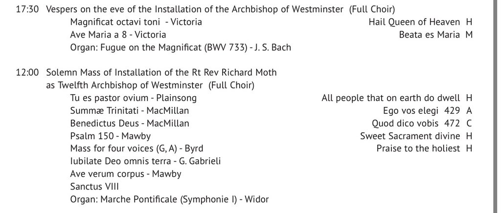 MrJohnAburn's tweet photo. Lots of mighty fine music for the Installation ceremonies next weekend. The live-streams will definitely be worth tuning into just for the music, though of course, the liturgy itself will be sublime. https://t.co/o6G5Lb0WOw