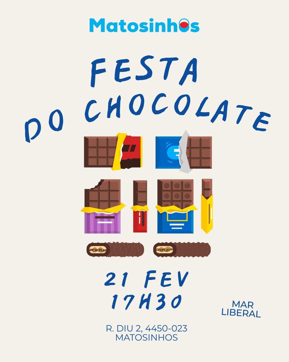 🍫 Alerta chocolateiros!

Dia 21 de fevereiro, 17h30, na Festa do Chocolate em Matosinhos. Vamos lá estar porque temos de fiscalizar se o chocolate está mesmo bom:
📍 Junto à Câmara Municipal
📅 21 FEV | 17H30

Traz apetite. E talvez umas notas para levar meia dúzia para casa 😂