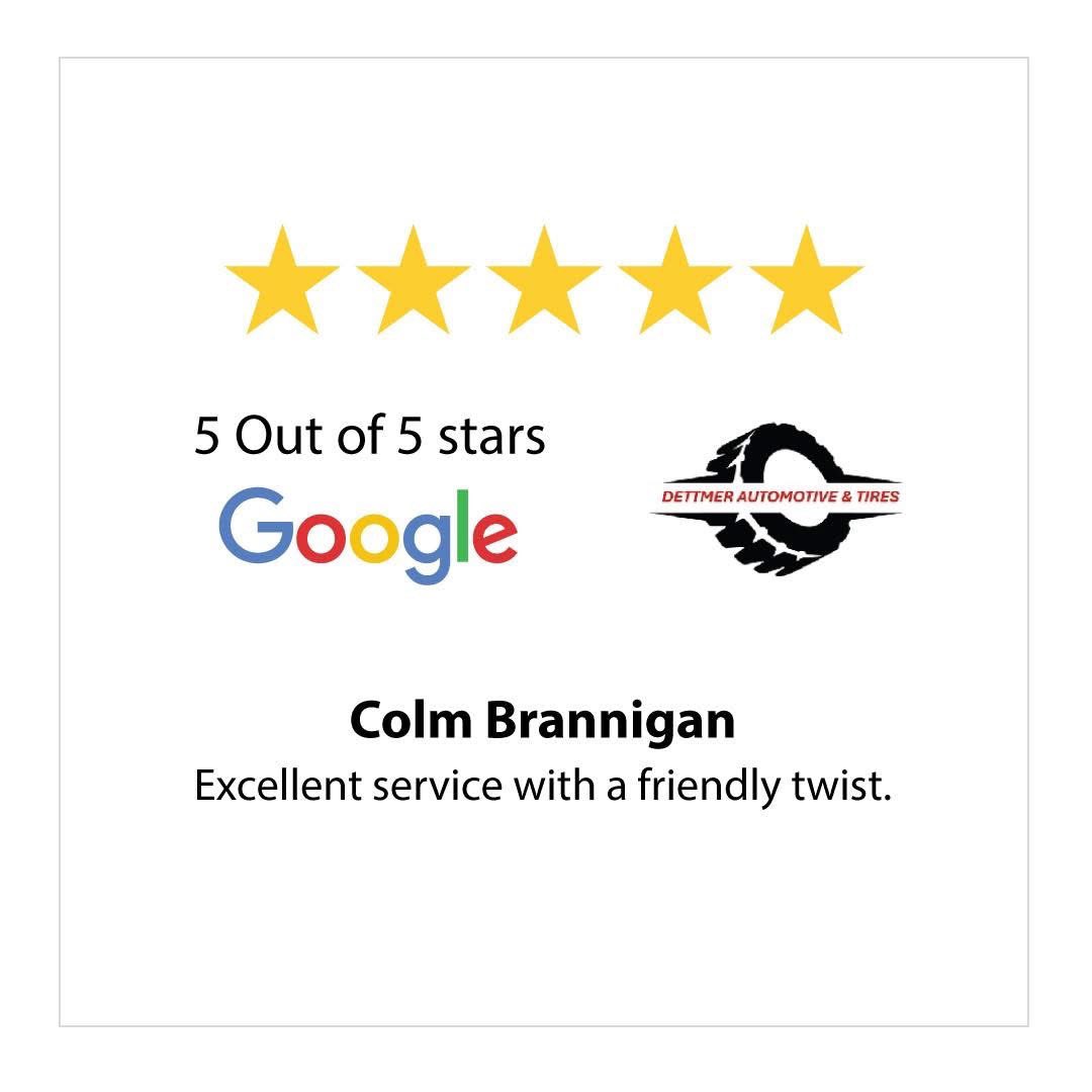 GOOGLE REVIEWS
⭐️ ⭐️ ⭐️ ⭐️ ⭐️ 
 
Thank You Colm Brannigan for sharing your experience with Dettmer Tire!

👉 Visit dettmertires.com to book your service today! We’re excited to enhance your experience

#Guelph #GuelphTires #DettmerTire #GoogleReviews
