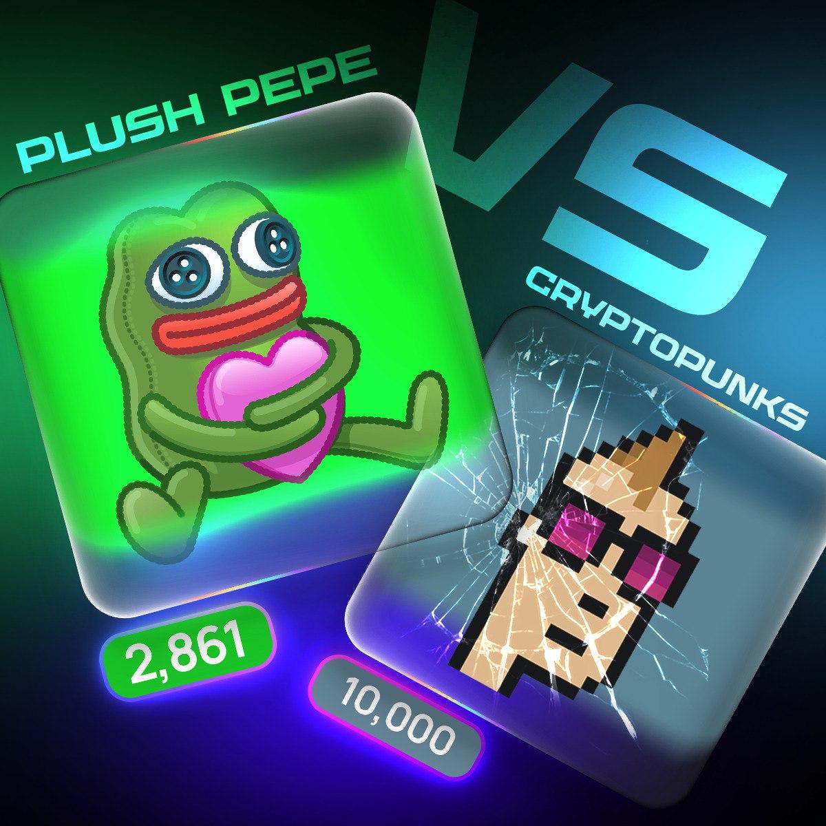 PlushPepe's tweet photo. CryptoPunks VS Plush Pepe 🐸

CryptoPunks will always be a pioneer in the NFT space. But Plush Pepe has surpassed it in terms of brand power, community, and long-term vision.

What makes Plush Pepe so powerful in the current market environment? 🧵✍️