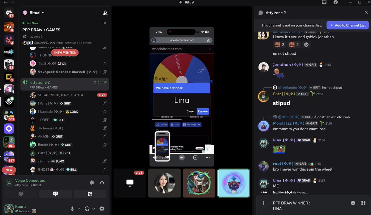 PFP DRAW + GAMES event at <a href="/ritualnet/">Ritual</a>🎉 with me and <a href="/sugarpixeLW/">SUGARPIC</a> 
We played lolbeans again last week and it was funn💚
Congrats to our winners: <a href="/Jonathanhnd11/">Jonathan (❖,❖)</a>  &amp; <a href="/Linazhou5542/">Lina./</a> 🎉

See you guys again today at the PFP DRAW + GAMES event at 2 PM UTC! 👀🎮