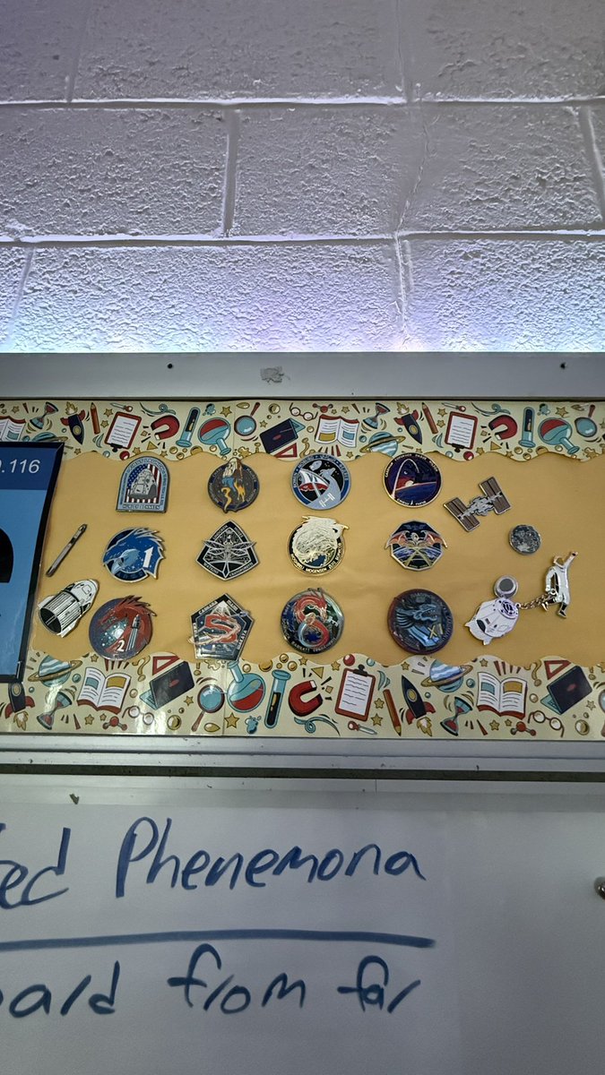 I’m not usually a collector but I’ve been keeping a running collection of all the Crew Dragon mission pins thanks to <a href="/LaunchPins/">LaunchPins</a> 

These live in my classroom, I reference them at the beginning of the school year and talk about space with my students any chance I get.