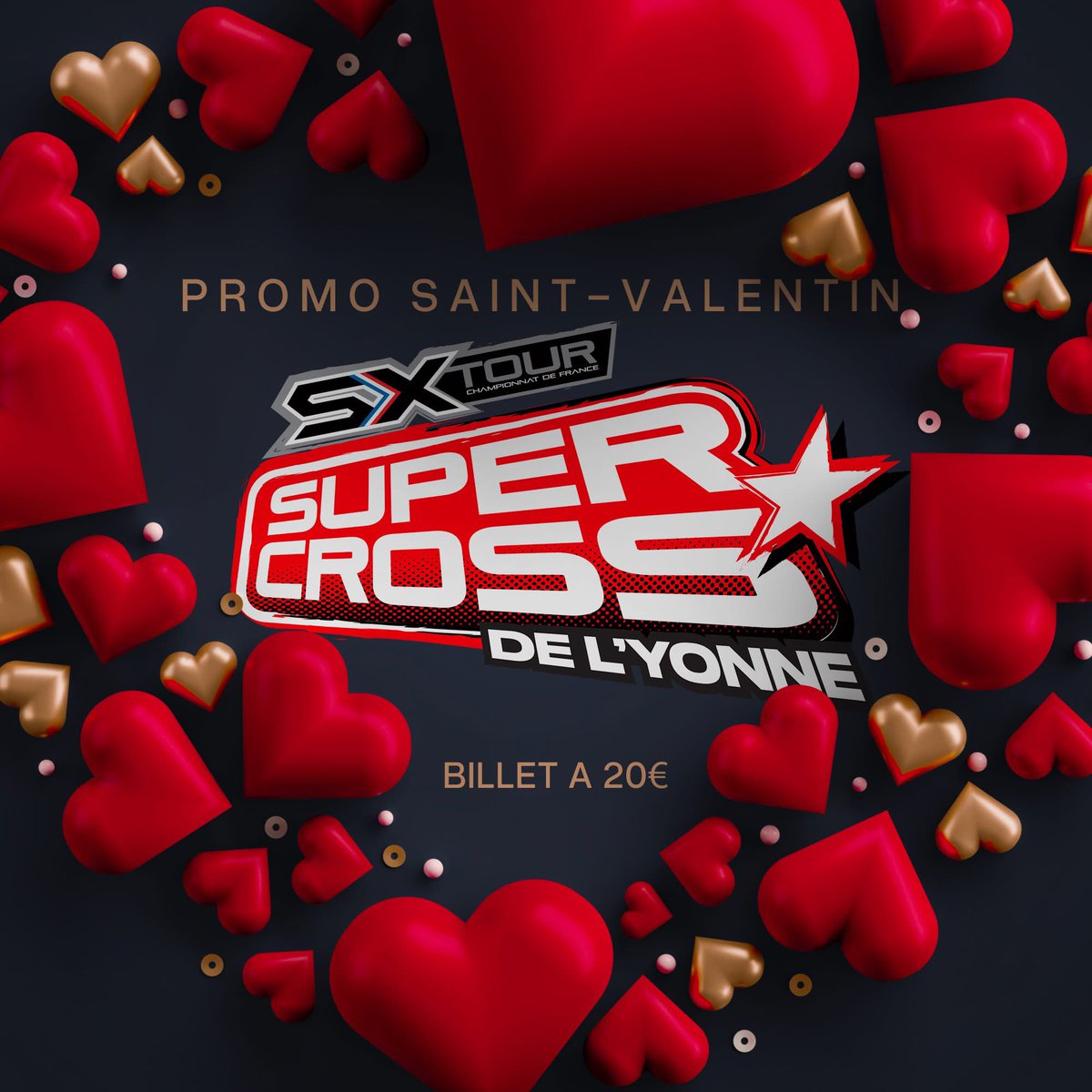 Ouverture de la promotion Saint-Valentin ! 

Et pour rappel, le 5 septembre 2026 : 35ème édition du Supercross de l'Yonne, et on célèbrera les 50 ans du Moto Club Brienon et les 70 ans de motocross à Brienon.

Lien unique bit.ly/SXYonne-Billet…
 
Billet à 20€ jusqu'au 15/02