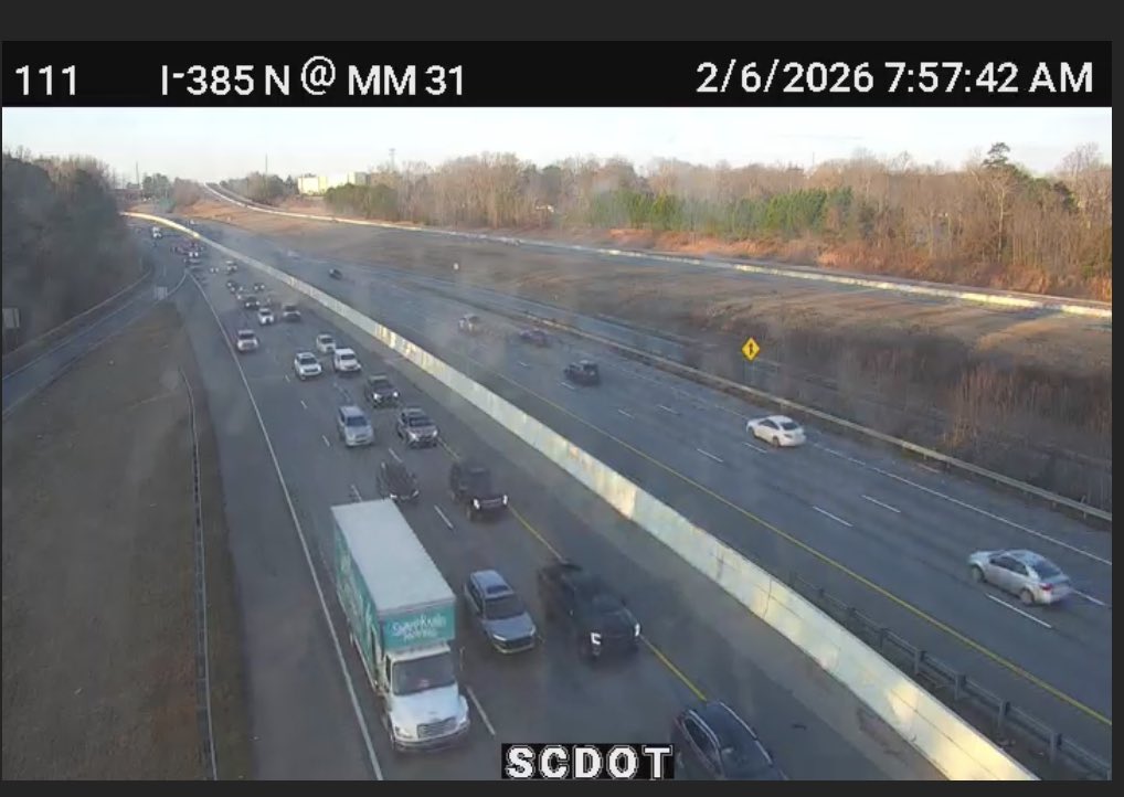 Heavy traffic out of Simpsonville at Exit 31 SC 417. 385 North
