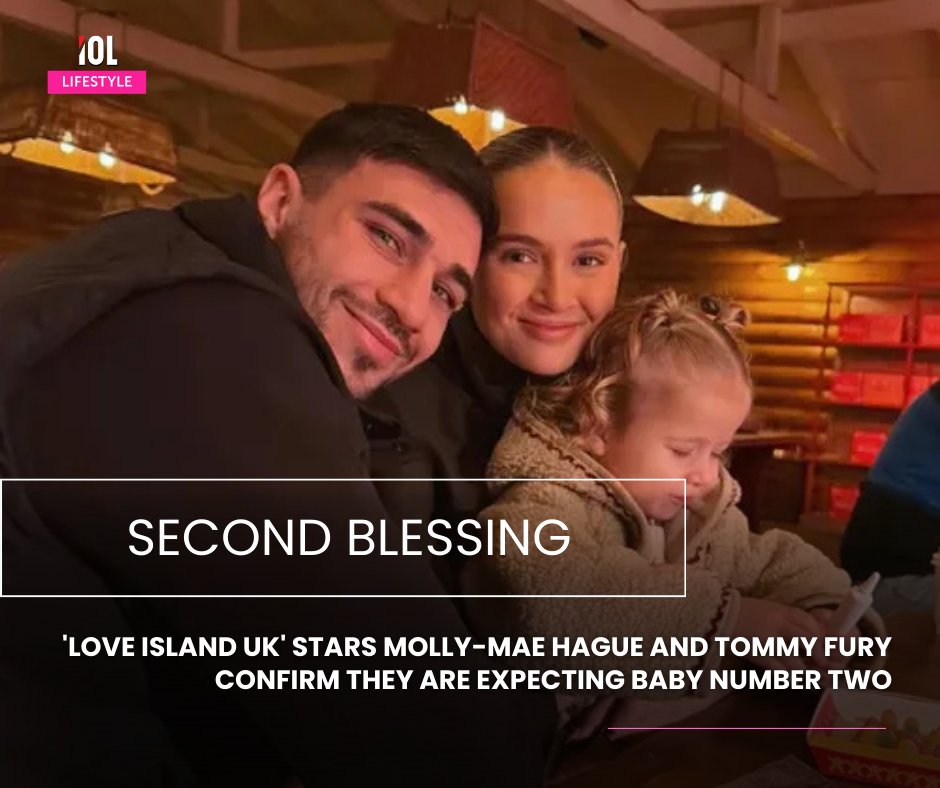 IOL_Lifestyle's tweet photo. Molly‑Mae Hague and Tommy Fury have shared exciting news! The Love Island UK stars are expecting their second child. 
#MollyMae #TommyFury #LoveIslandUK #babynumbertwo 
Read on: https://t.co/2Ui9D5OuJZ https://t.co/I7q6ZDGRRZ